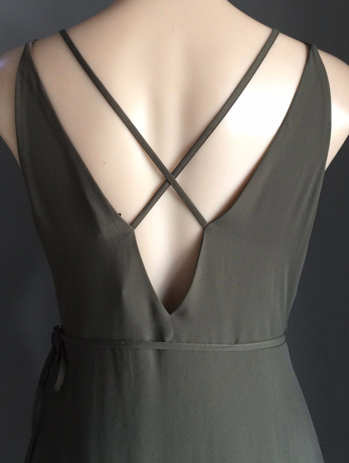 TOPSHOP PETITE Midi Dress Wrap Slip Khaki Green Ladies Size 8 10 NEW