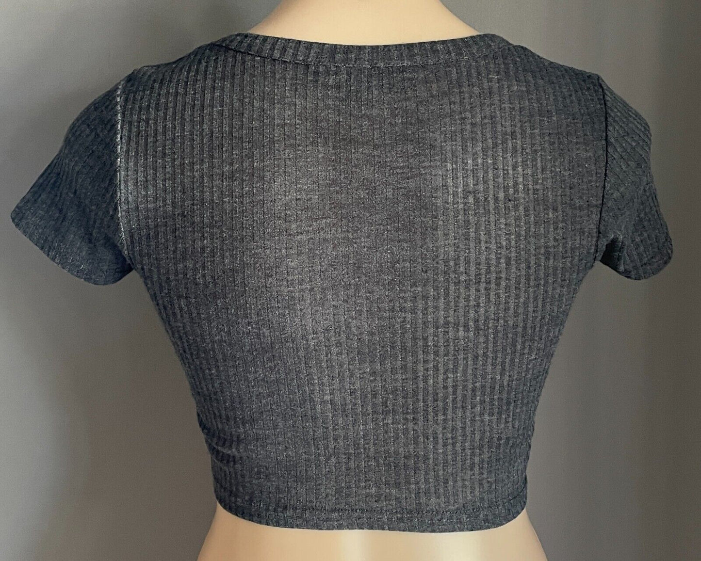 TOPSHOP PETITE Top Stretch Crop Grey Ribbed Fabric  Short Sleeve Petite Sz 8 10
