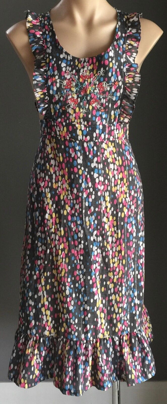 LAURA FOR TOPSHOP Dress MultiColoured Print Tie Back Pinafore Size M 12 Gorgeous