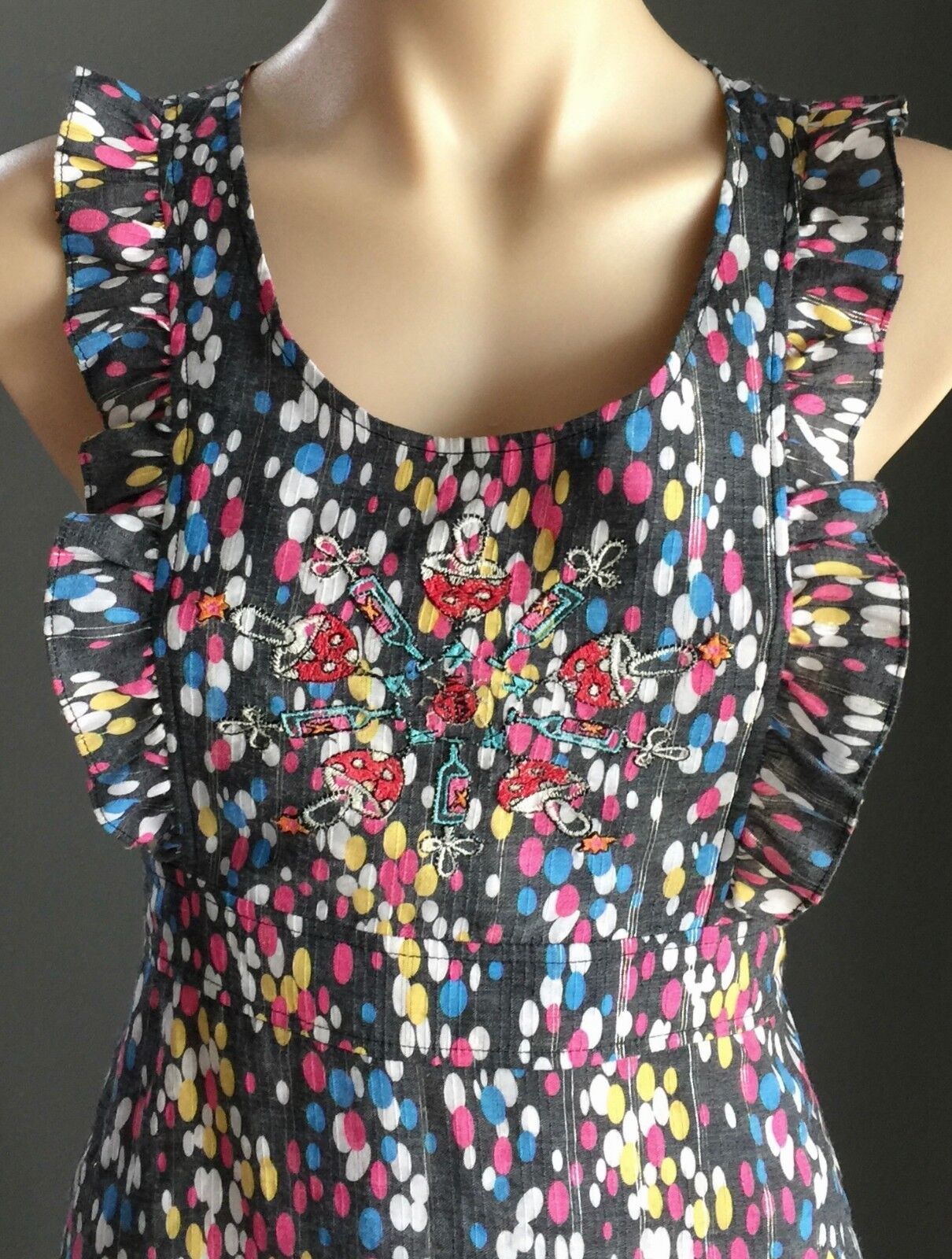 LAURA FOR TOPSHOP Dress MultiColoured Print Tie Back Pinafore Size M 12 Gorgeous