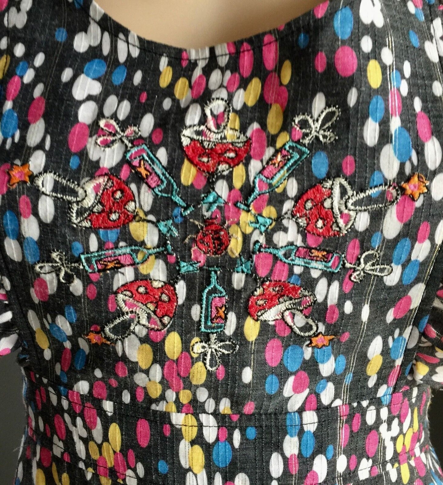 LAURA FOR TOPSHOP Dress MultiColoured Print Tie Back Pinafore Size M 12 Gorgeous
