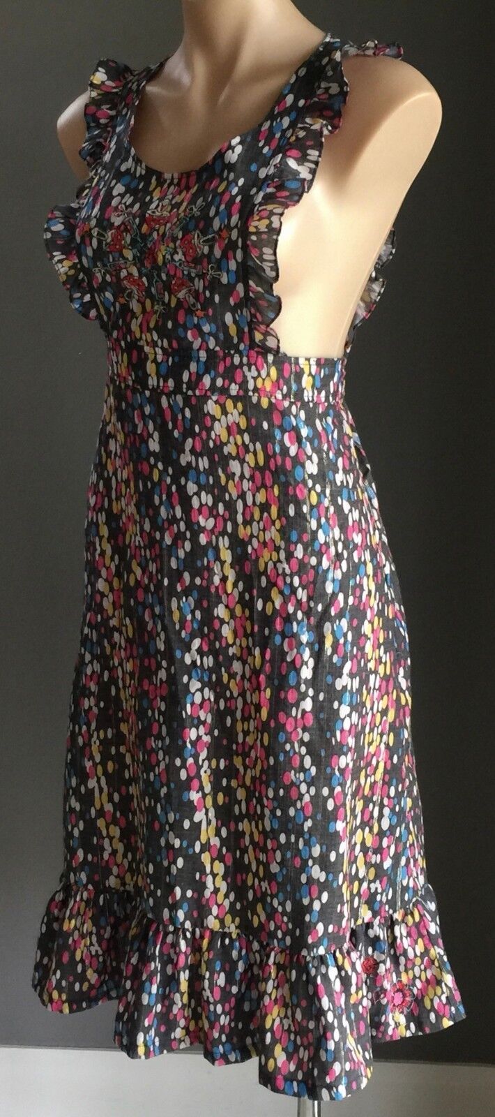 LAURA FOR TOPSHOP Dress MultiColoured Print Tie Back Pinafore Size M 12 Gorgeous