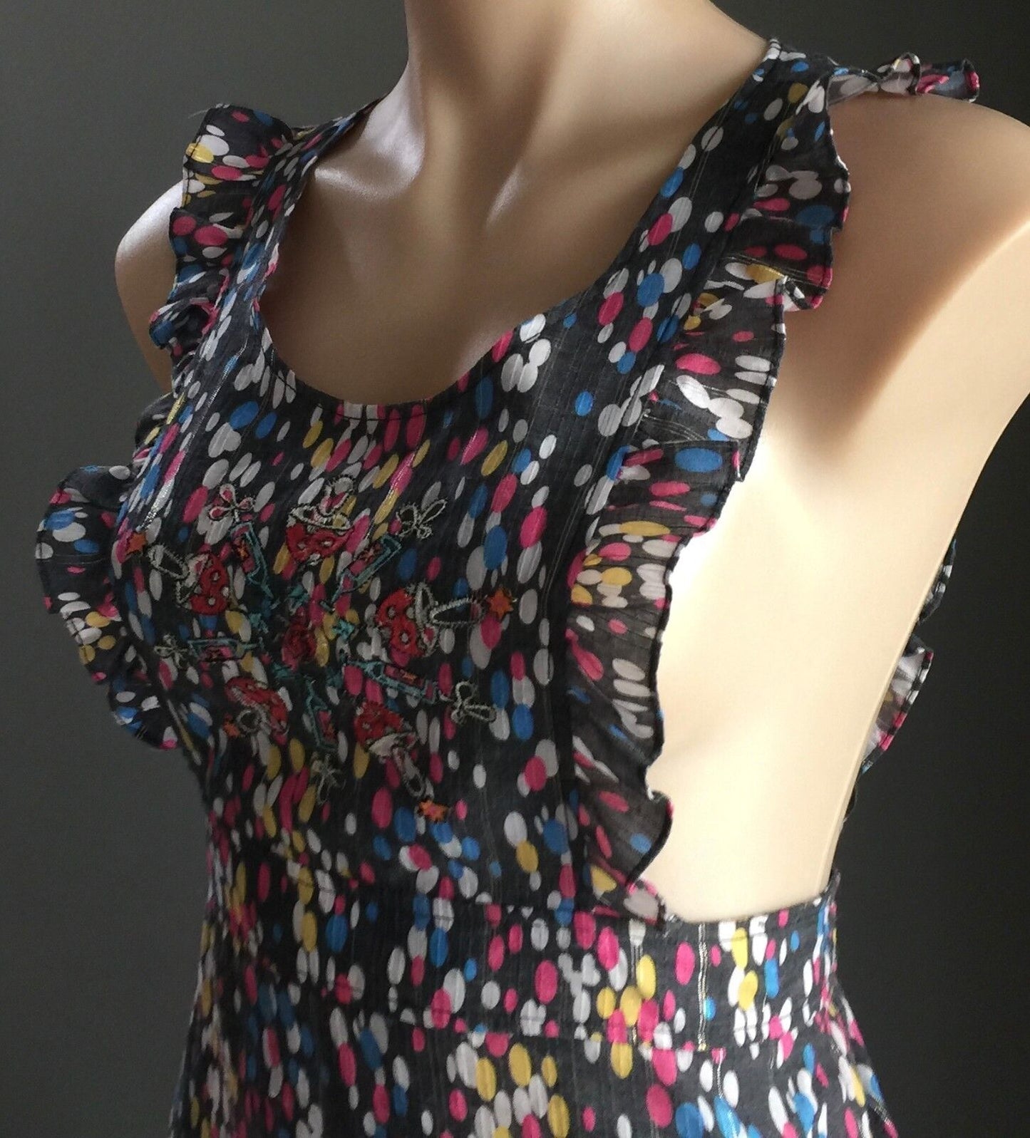 LAURA FOR TOPSHOP Dress MultiColoured Print Tie Back Pinafore Size M 12 Gorgeous