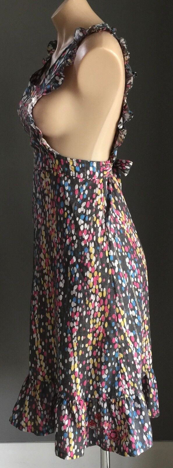 LAURA FOR TOPSHOP Dress MultiColoured Print Tie Back Pinafore Size M 12 Gorgeous