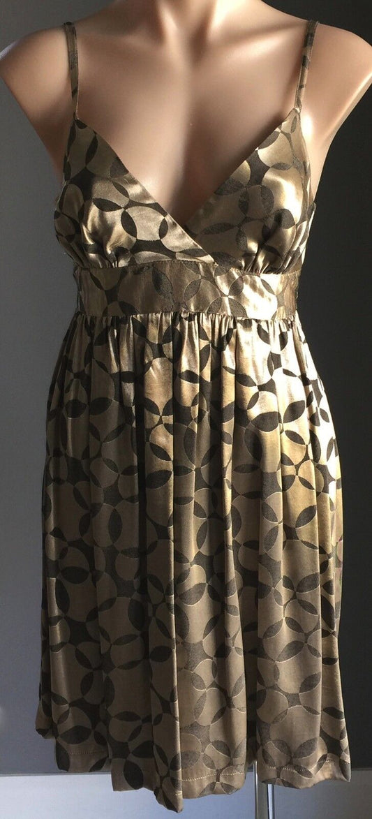 TOPSHOP Dress Gold & Pewter Empire Waist Tie Back Sleeveless Ladies Size 10