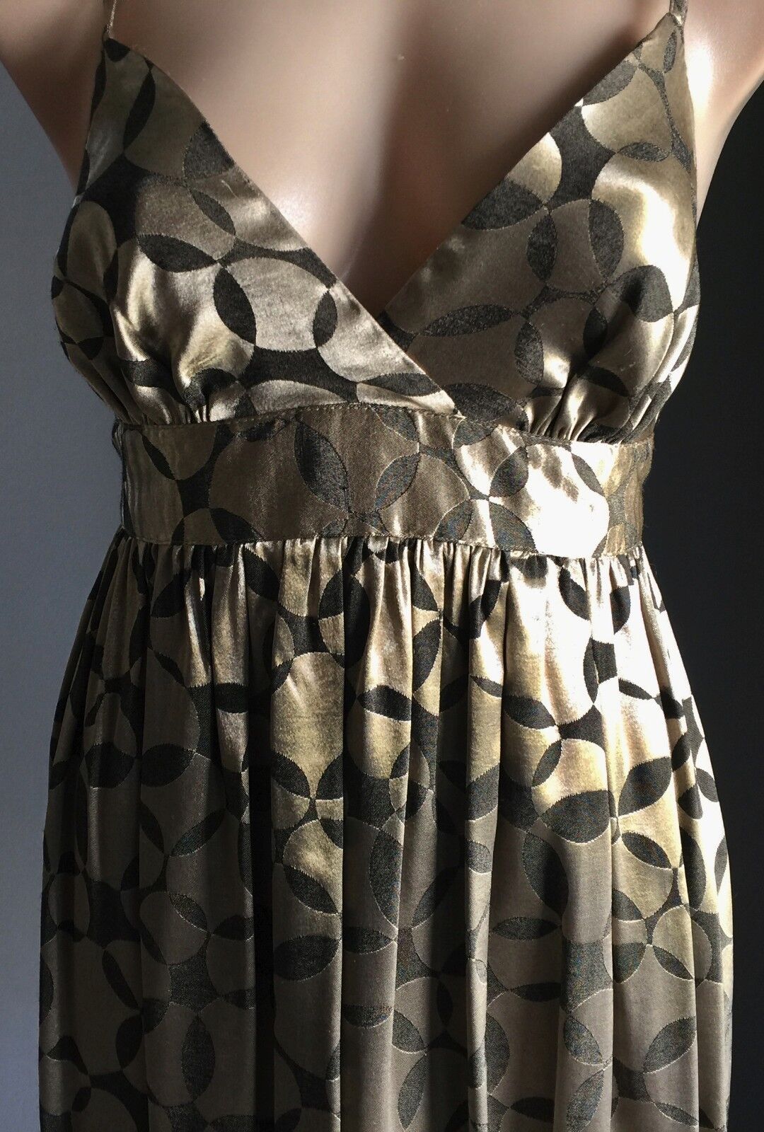 TOPSHOP Dress Gold & Pewter Empire Waist Tie Back Sleeveless Ladies Size 10