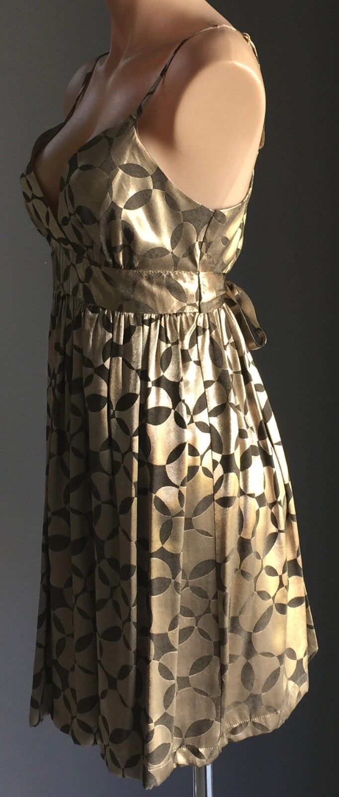 TOPSHOP Dress Gold & Pewter Empire Waist Tie Back Sleeveless Ladies Size 10