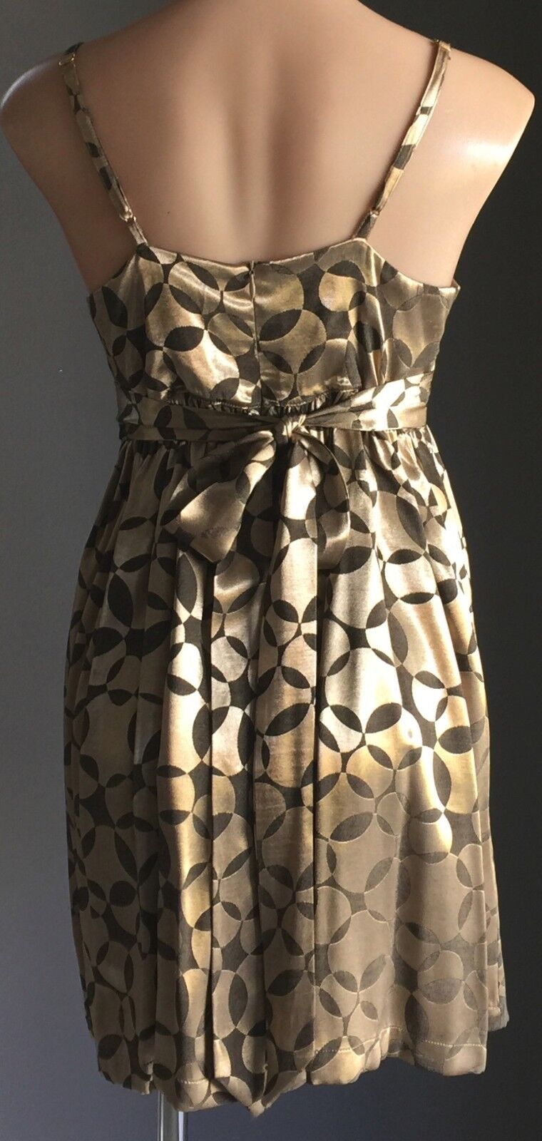 TOPSHOP Dress Gold & Pewter Empire Waist Tie Back Sleeveless Ladies Size 10