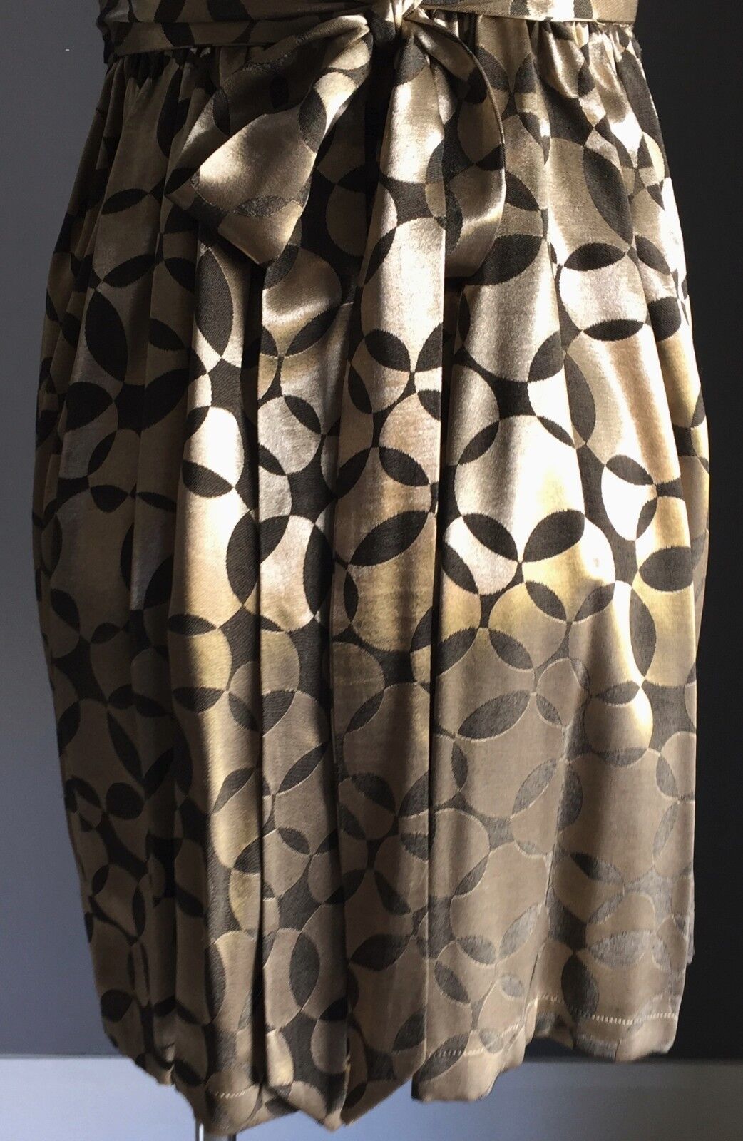 TOPSHOP Dress Gold & Pewter Empire Waist Tie Back Sleeveless Ladies Size 10