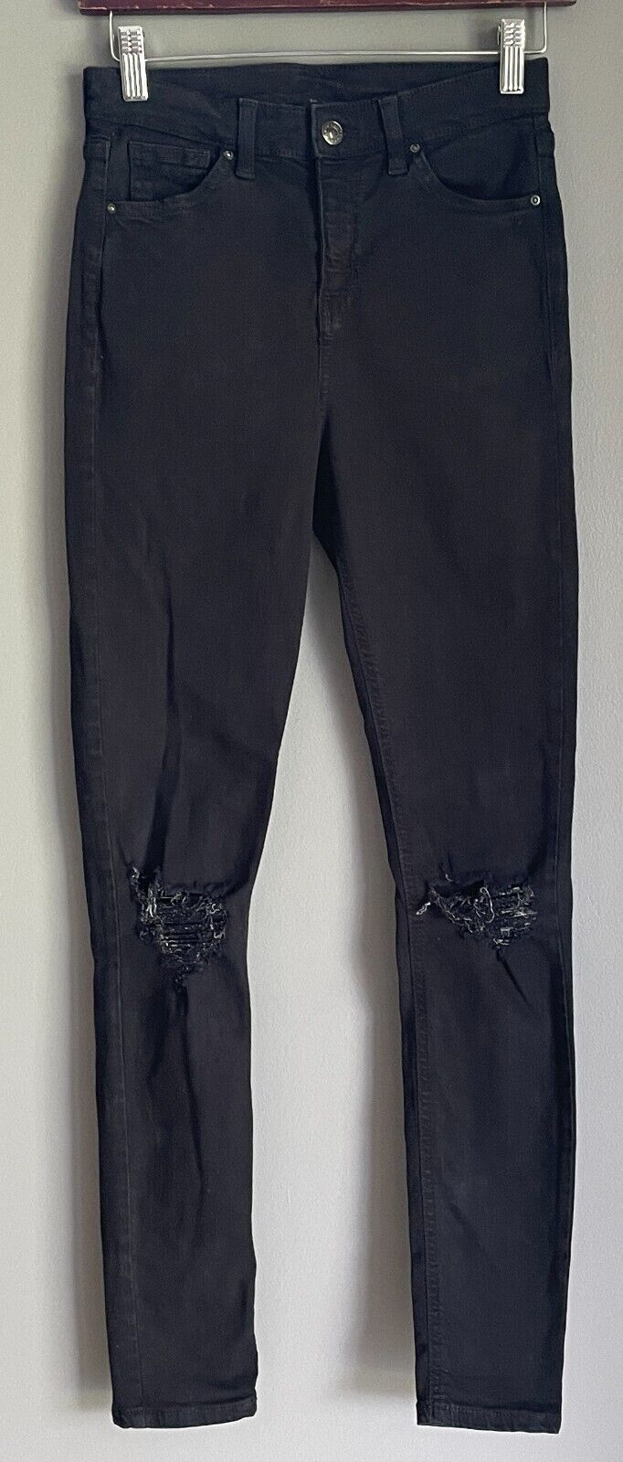 TOPSHOP Moto Jeans Black Ripped Skinny Stretch Denim Jeans Ladies W26 L34 AU 8