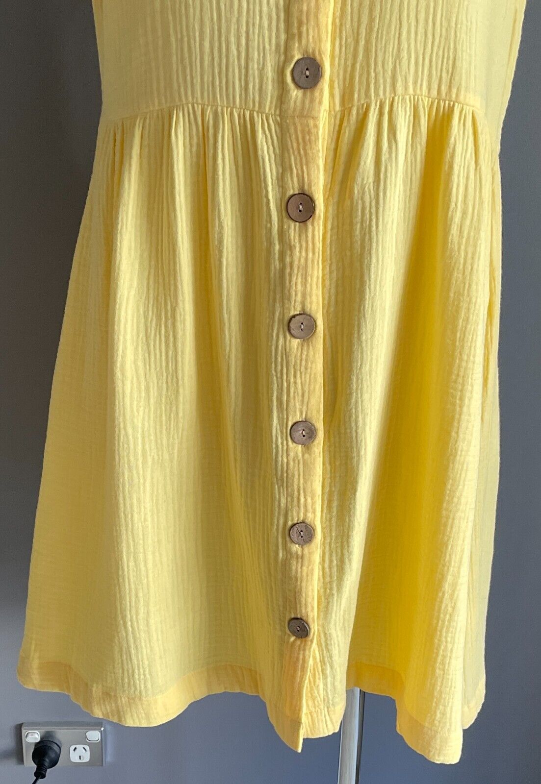 ROCKMANS Yellow Short Sleeve Dress Size 12 Cotton Button Front Knee Length