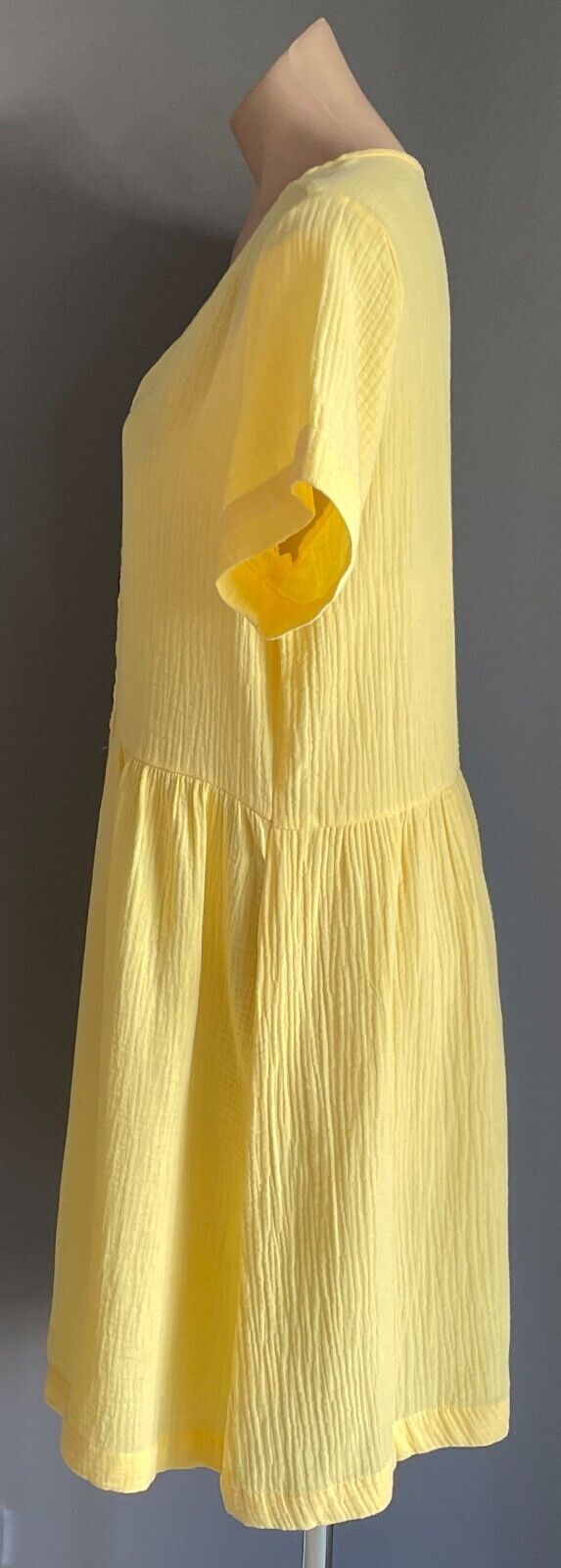 ROCKMANS Yellow Short Sleeve Dress Size 12 Cotton Button Front Knee Length