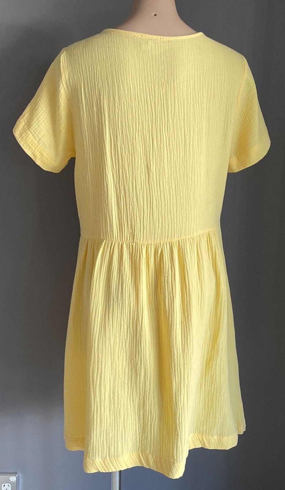 ROCKMANS Yellow Short Sleeve Dress Size 12 Cotton Button Front Knee Length
