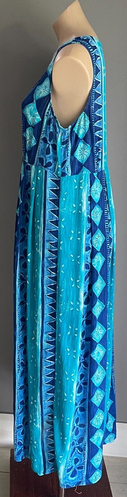EVERYDAY by ROCKMANS Maxi Dress Blues Green Abstract Button Front Long Size 14