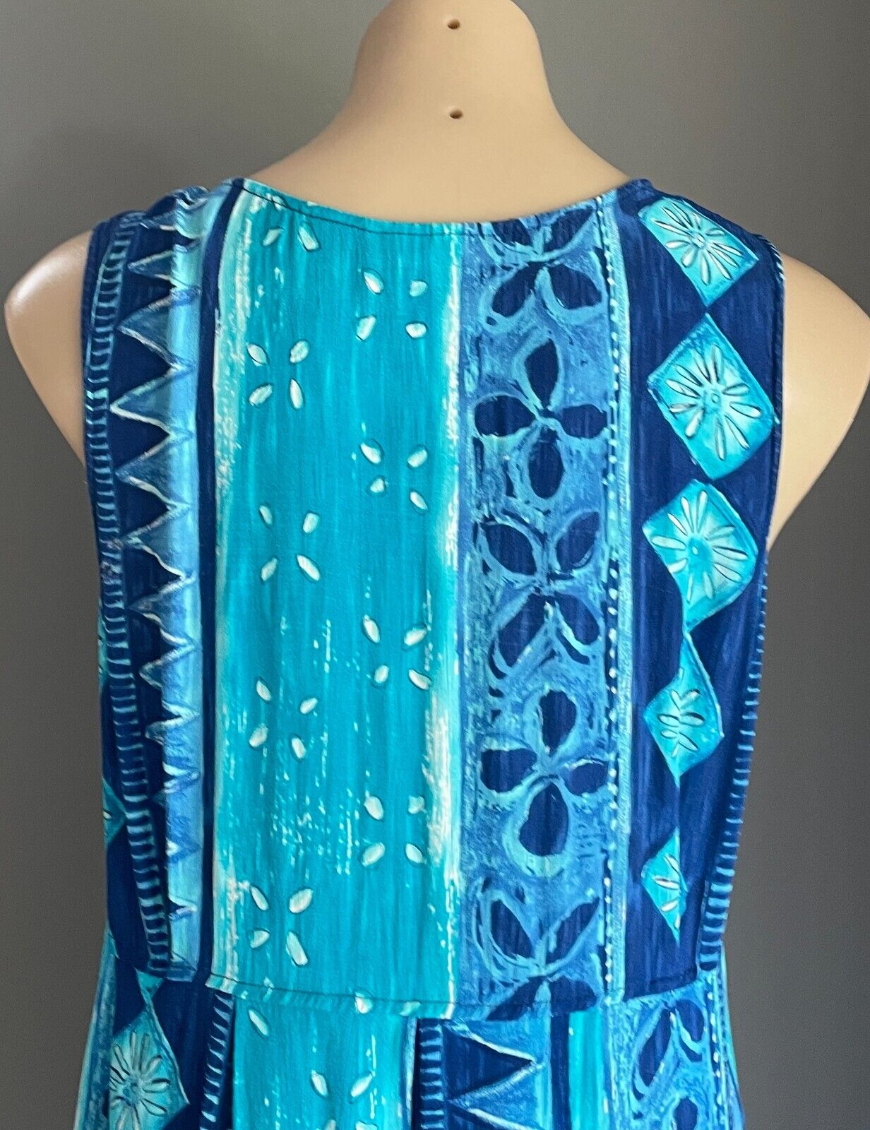 EVERYDAY by ROCKMANS Maxi Dress Blues Green Abstract Button Front Long Size 14