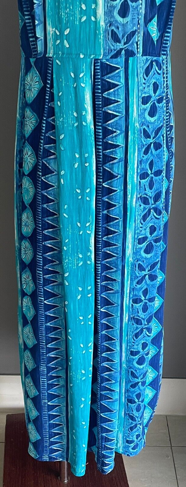 EVERYDAY by ROCKMANS Maxi Dress Blues Green Abstract Button Front Long Size 14