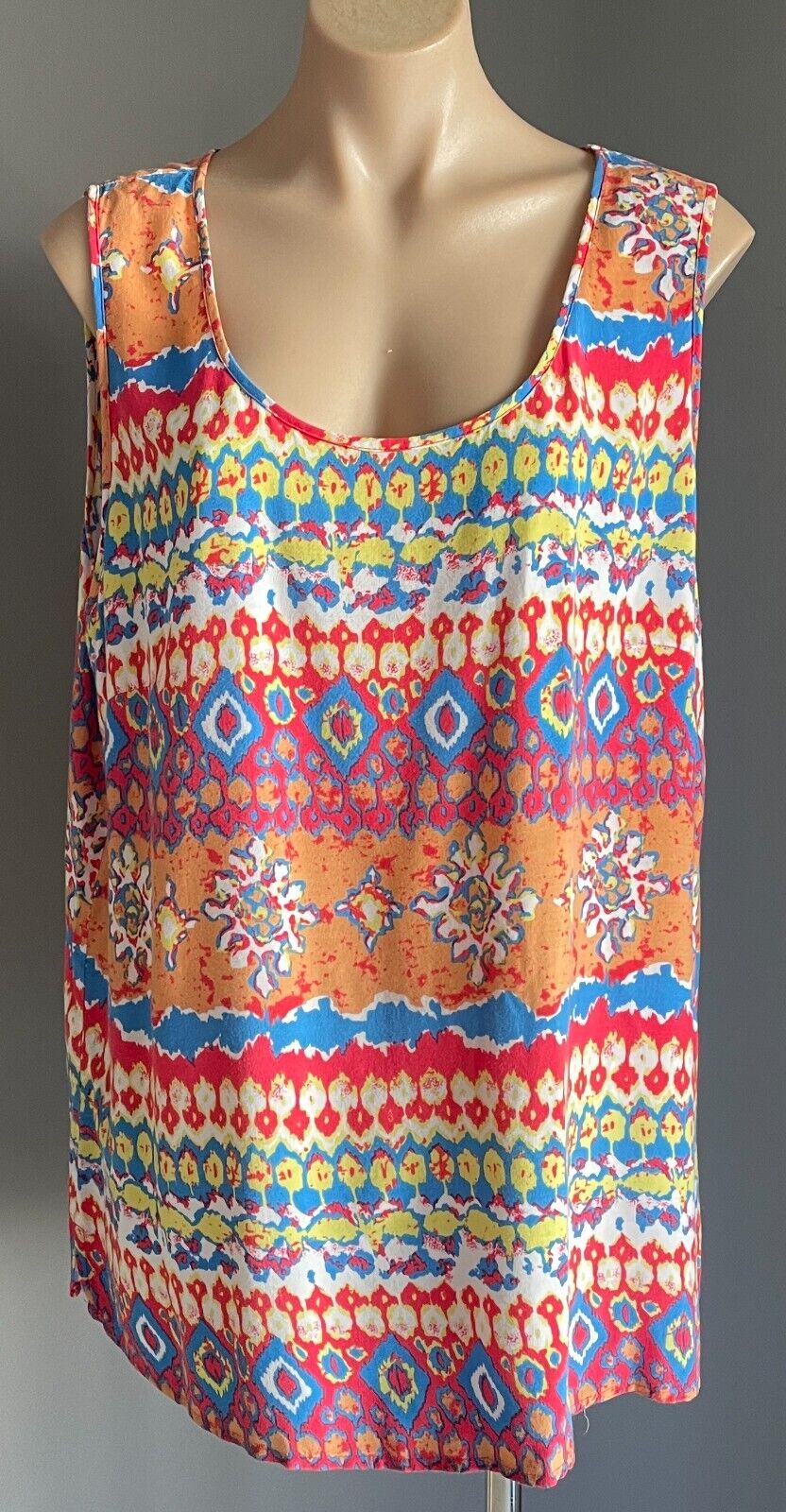 ROCKMANS Colourful Print Sleeveless Top Size 16 Lightweight Great Traveller NEW