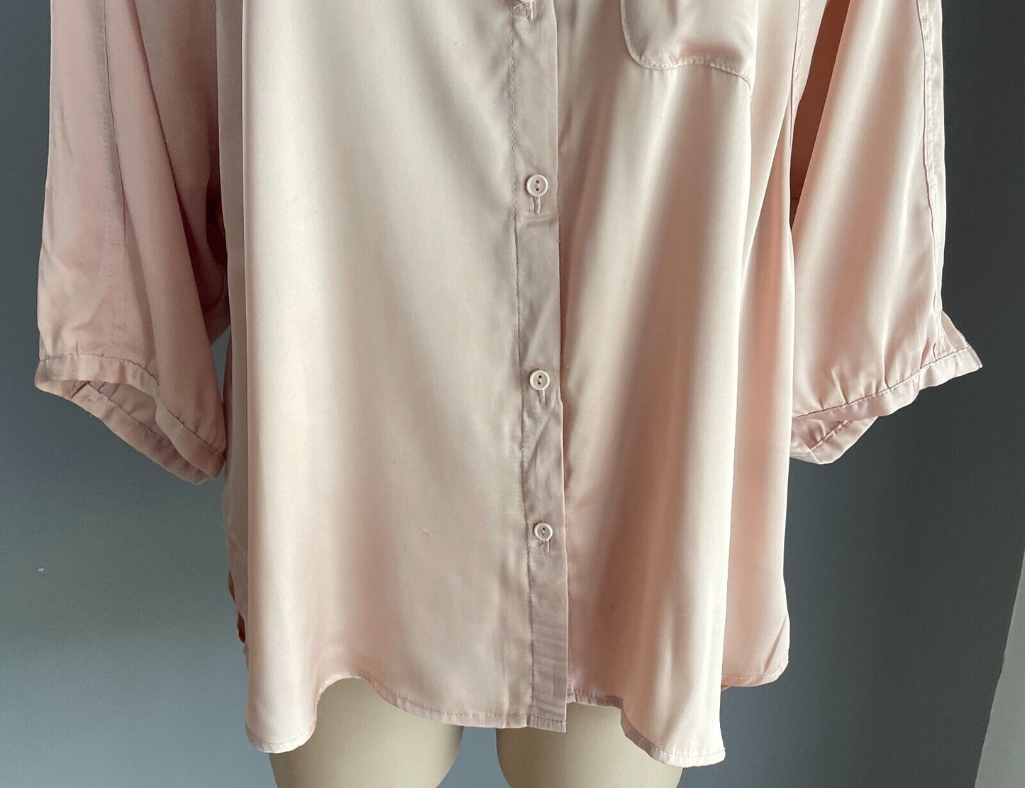 ROCKMANS Champagne Blush Pink Blouse 3/4 Sleeve Button Front Satin Silky Size 18