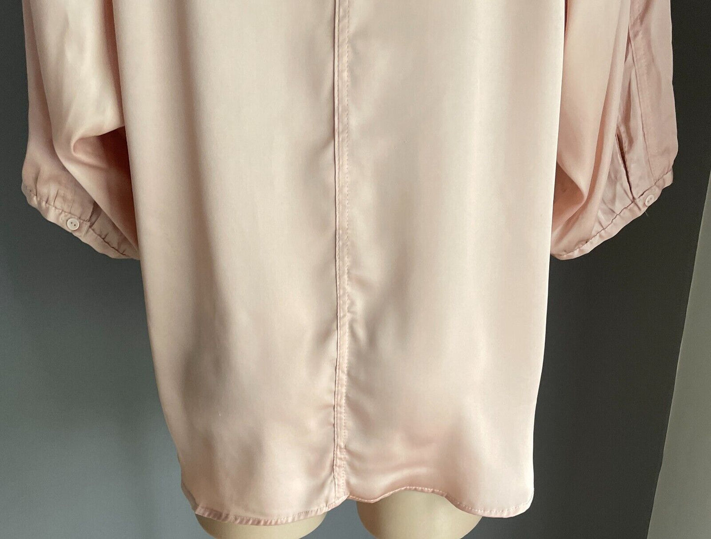 ROCKMANS Champagne Blush Pink Blouse 3/4 Sleeve Button Front Satin Silky Size 18