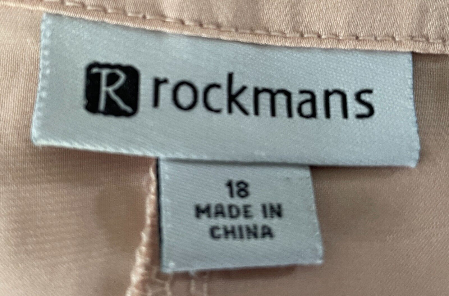 ROCKMANS Champagne Blush Pink Blouse 3/4 Sleeve Button Front Satin Silky Size 18
