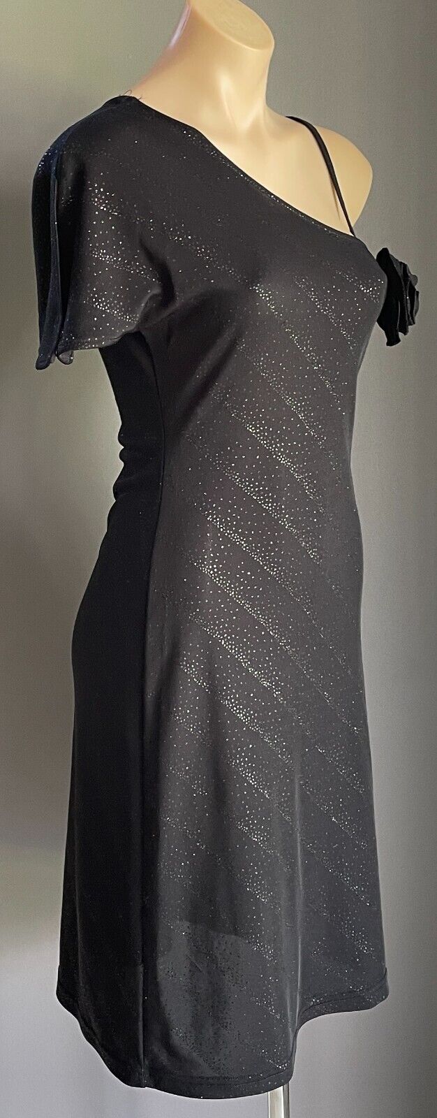 PORTMANS Dress Black Stretch Glitter Fabric Asymmetric Neckline Size 12