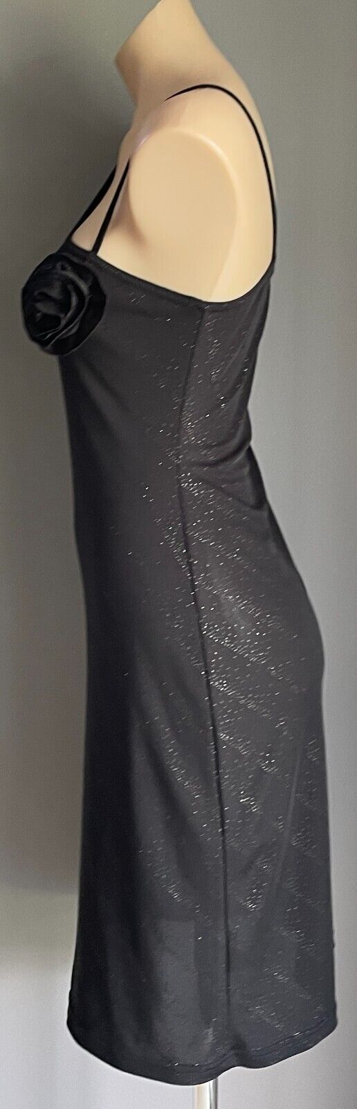 PORTMANS Dress Black Stretch Glitter Fabric Asymmetric Neckline Size 12