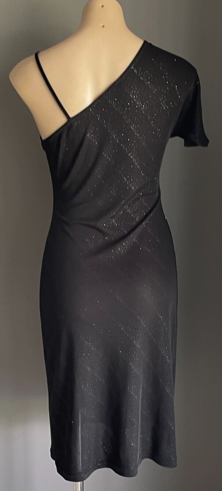 PORTMANS Dress Black Stretch Glitter Fabric Asymmetric Neckline Size 12