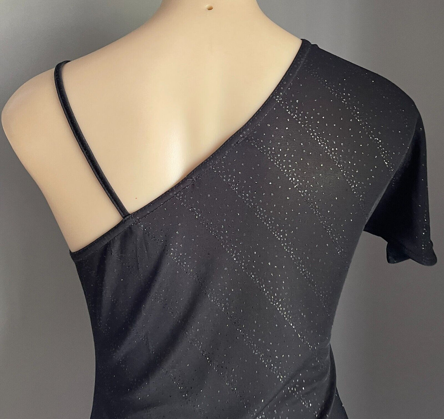 PORTMANS Dress Black Stretch Glitter Fabric Asymmetric Neckline Size 12