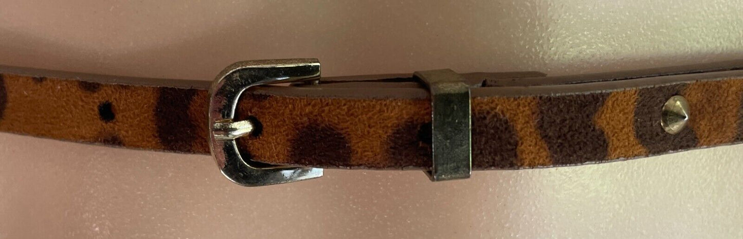 PORTMANS Belt PU 1cm Thin Brown & Tan Animal Print Gold Stud Trim Size XS S 10