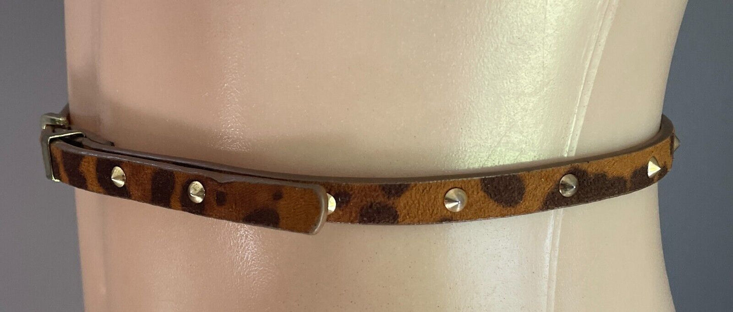 PORTMANS Belt PU 1cm Thin Brown & Tan Animal Print Gold Stud Trim Size XS S 10