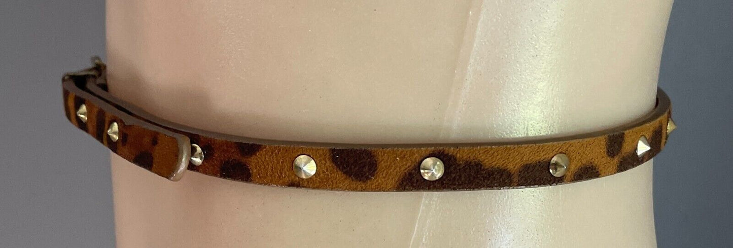 PORTMANS Belt PU 1cm Thin Brown & Tan Animal Print Gold Stud Trim Size XS S 10