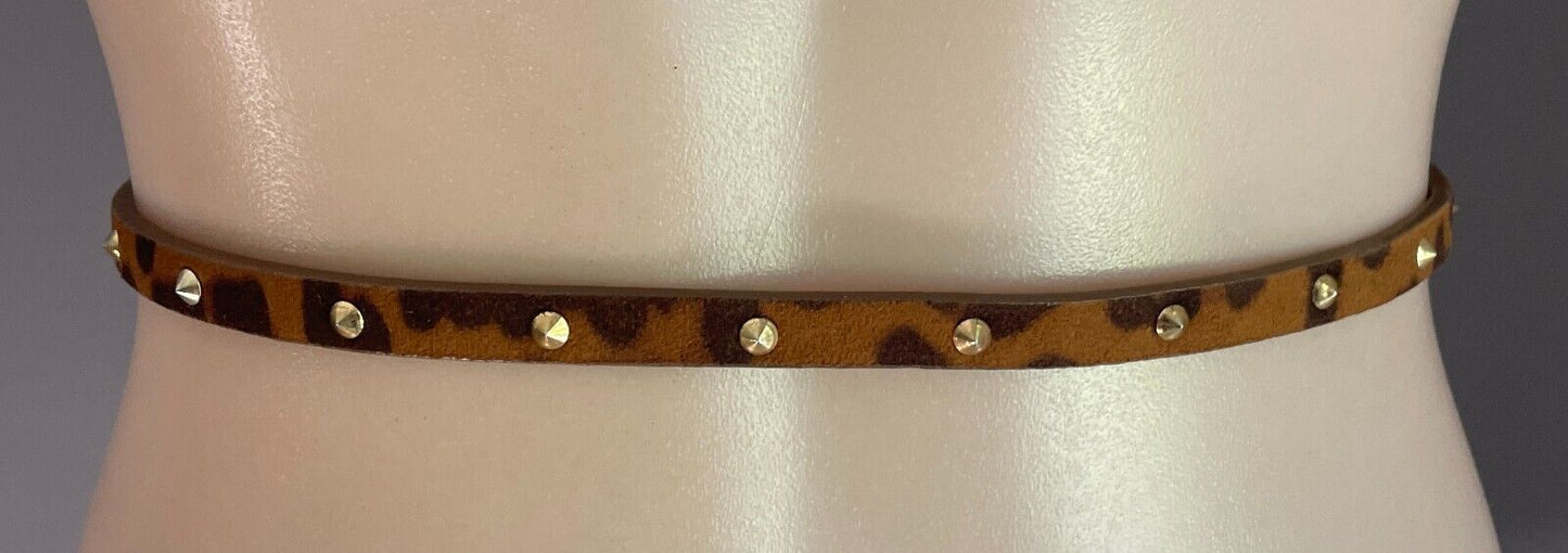PORTMANS Belt PU 1cm Thin Brown & Tan Animal Print Gold Stud Trim Size XS S 10