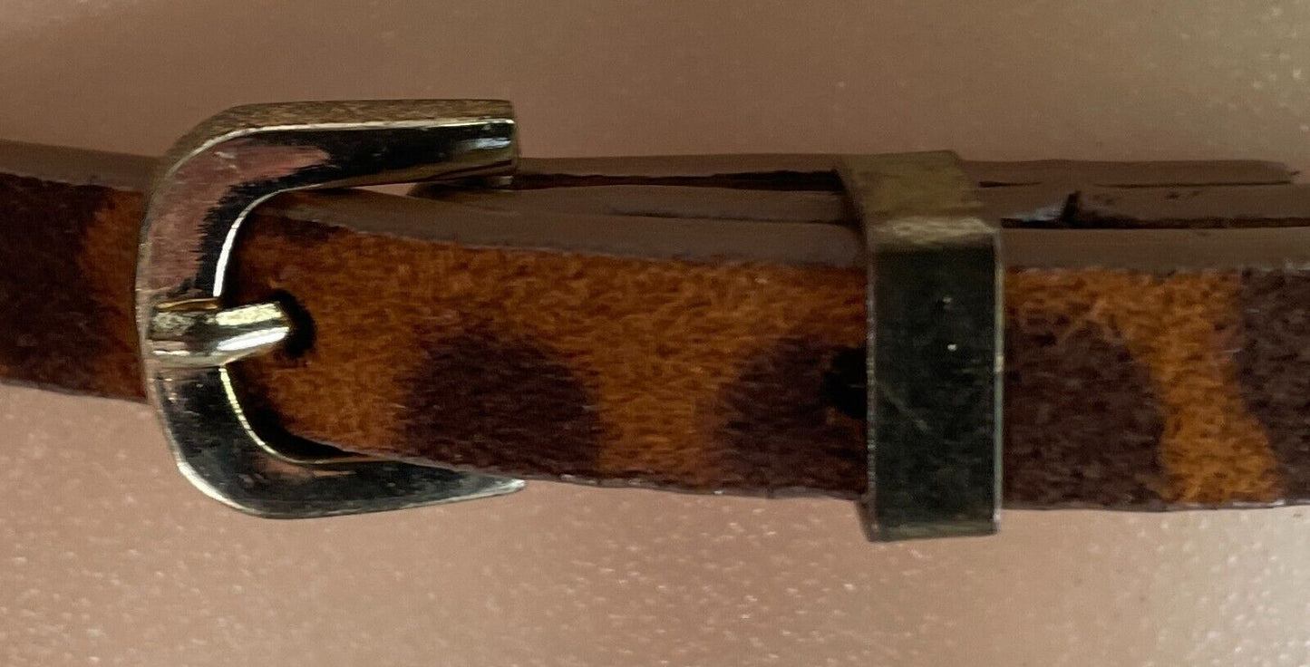 PORTMANS Belt PU 1cm Thin Brown & Tan Animal Print Gold Stud Trim Size XS S 10