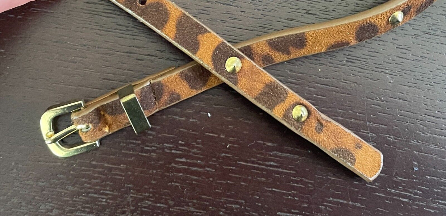 PORTMANS Belt PU 1cm Thin Brown & Tan Animal Print Gold Stud Trim Size XS S 10