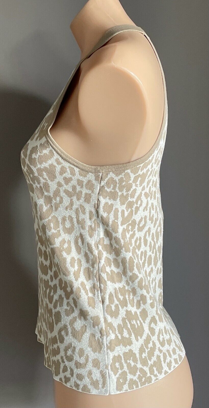 PORTMANS Halter Top Light Khaki Silver Knit Leopard Print Stretch Size S 12 NEW