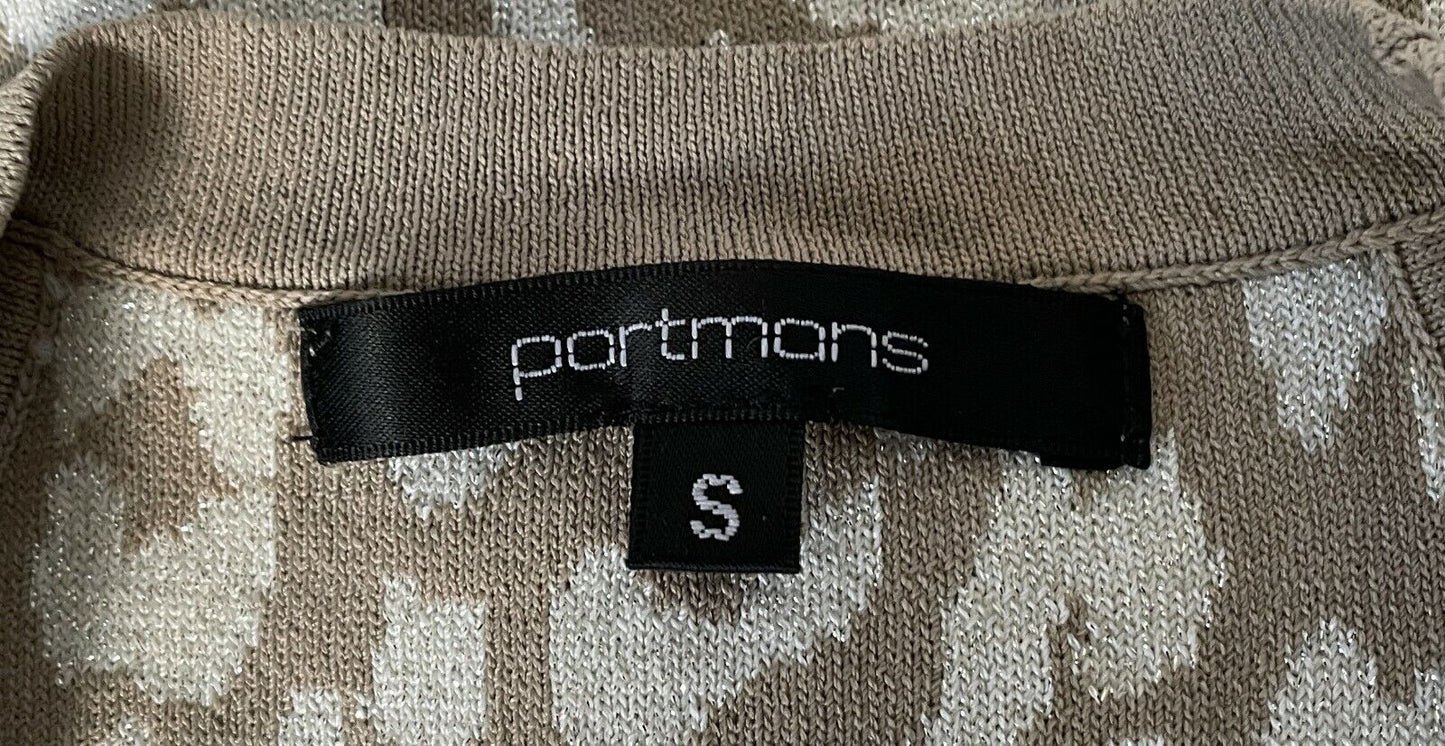 PORTMANS Halter Top Light Khaki Silver Knit Leopard Print Stretch Size S 12 NEW