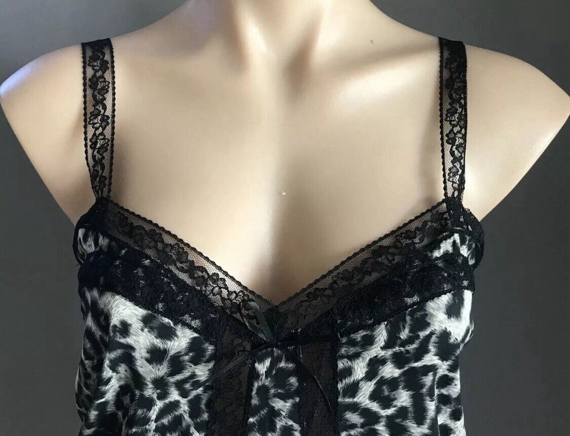 PORTMANS Camisole Black Grey Off White Animal Print Lace Cami Top Size 6 10 NEW