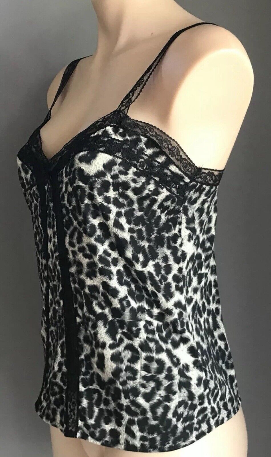 PORTMANS Camisole Black Grey Off White Animal Print Lace Cami Top Size 6 10 NEW