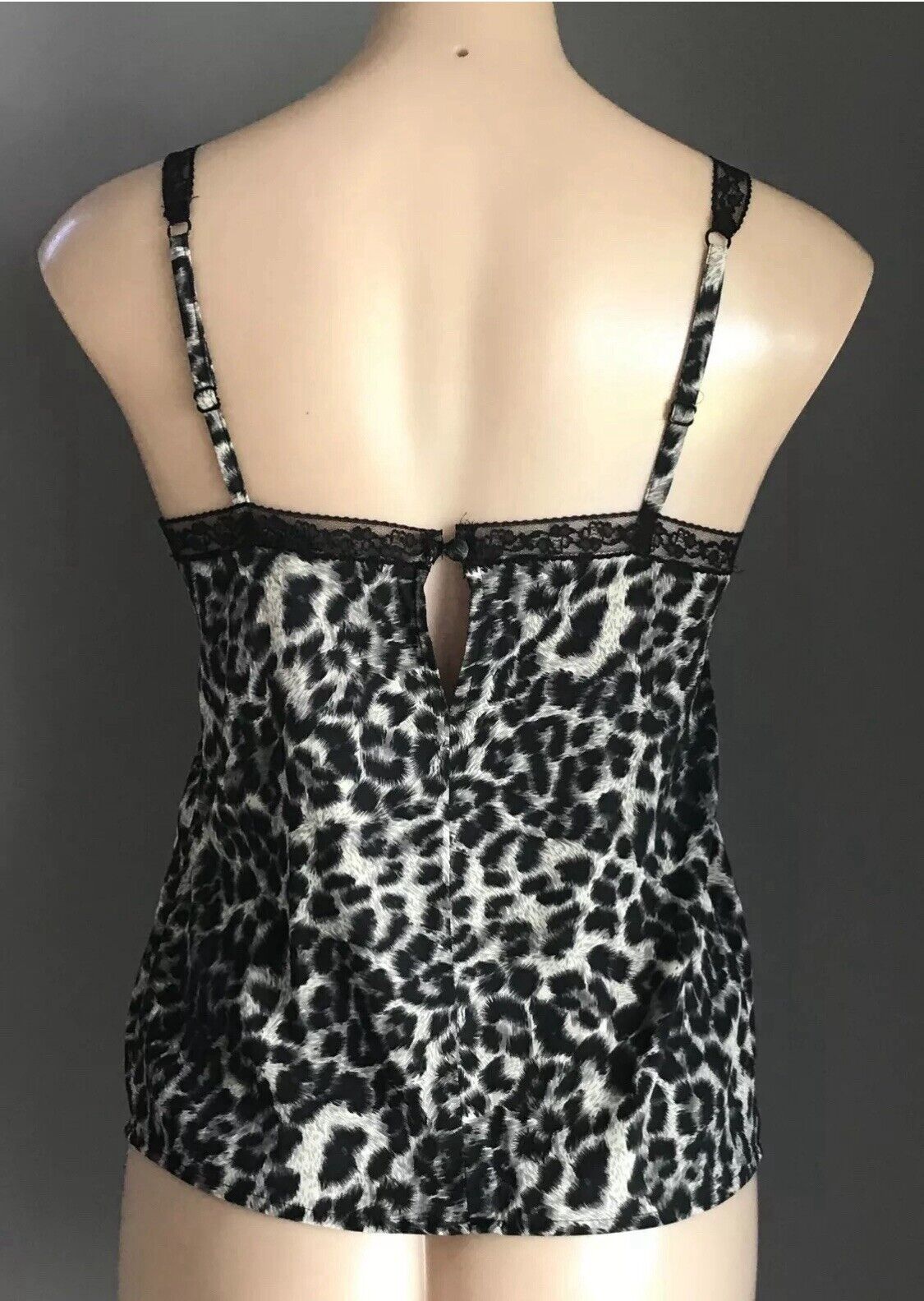 PORTMANS Camisole Black Grey Off White Animal Print Lace Cami Top Size 6 10 NEW