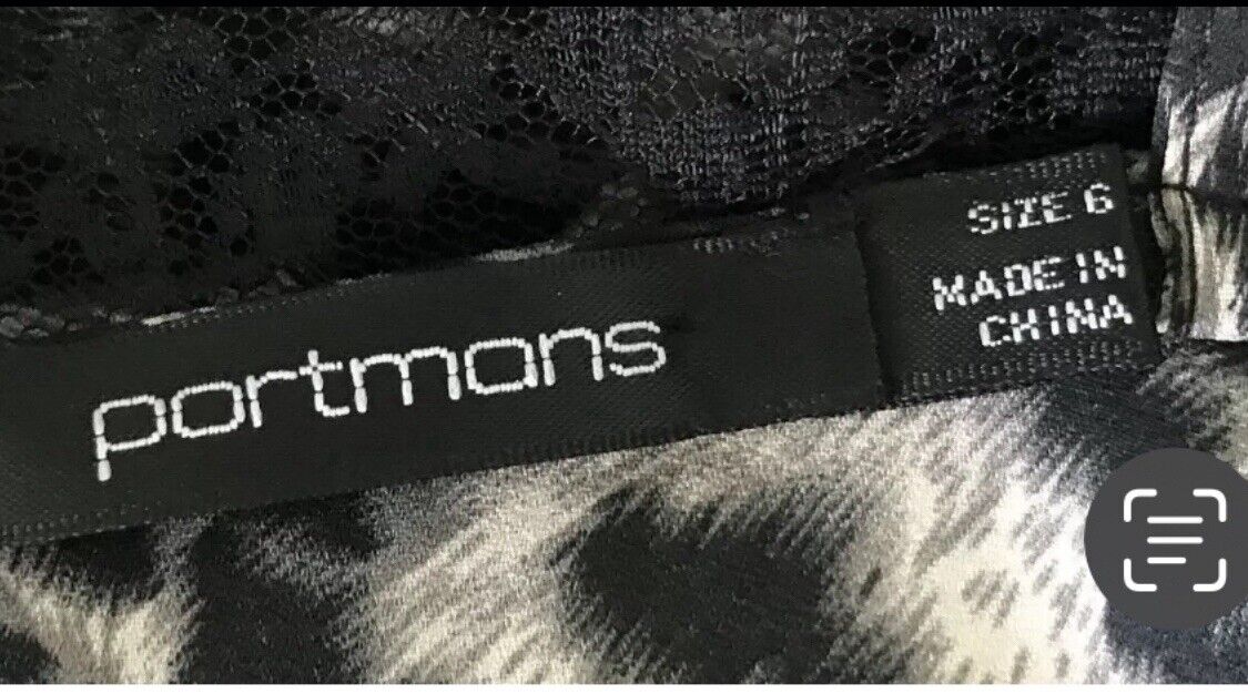 PORTMANS Camisole Black Grey Off White Animal Print Lace Cami Top Size 6 10 NEW