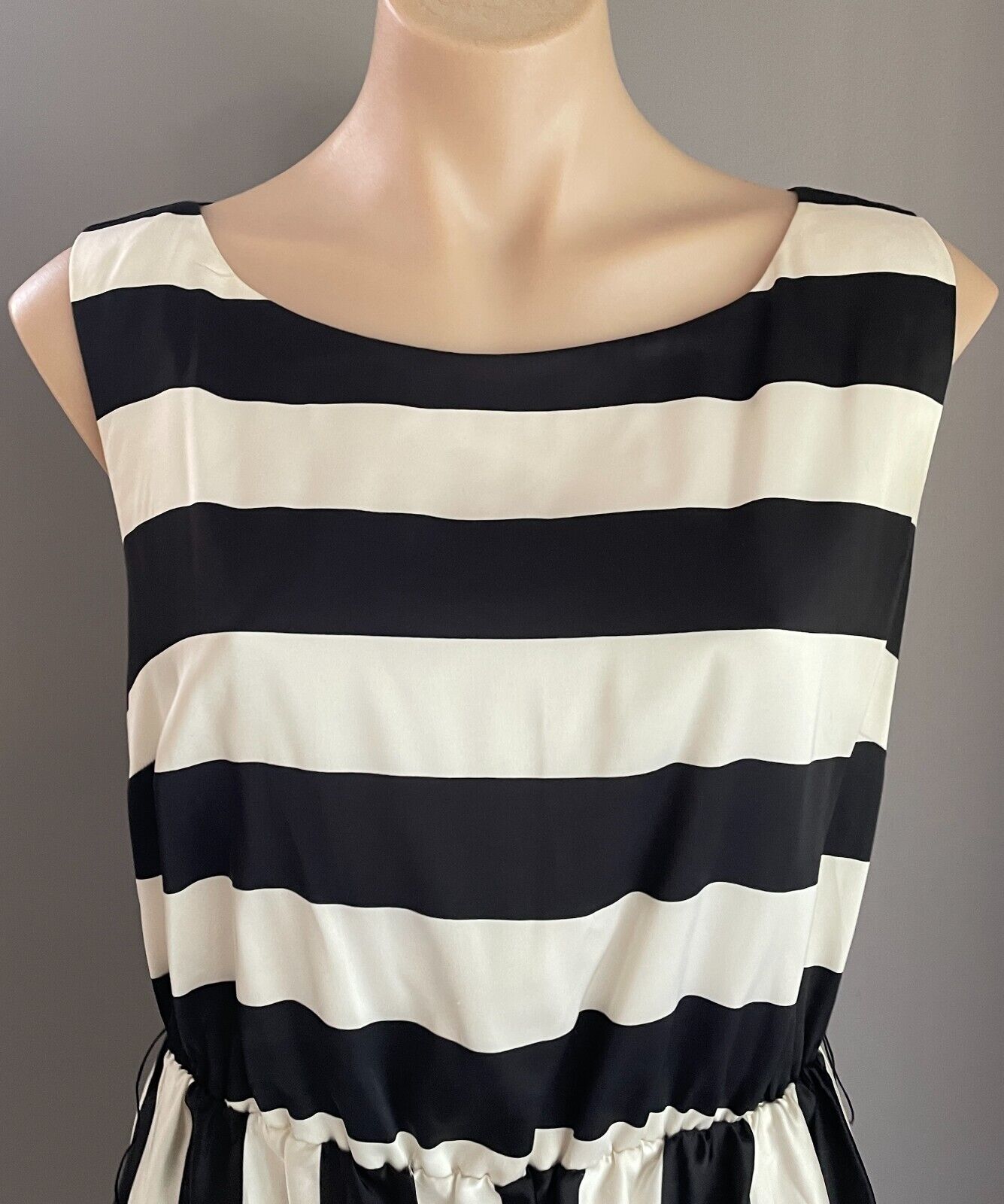 PORTMANS Dress Black & Cream Stripe Sleeveless Elastic Waist Sheath Size 12