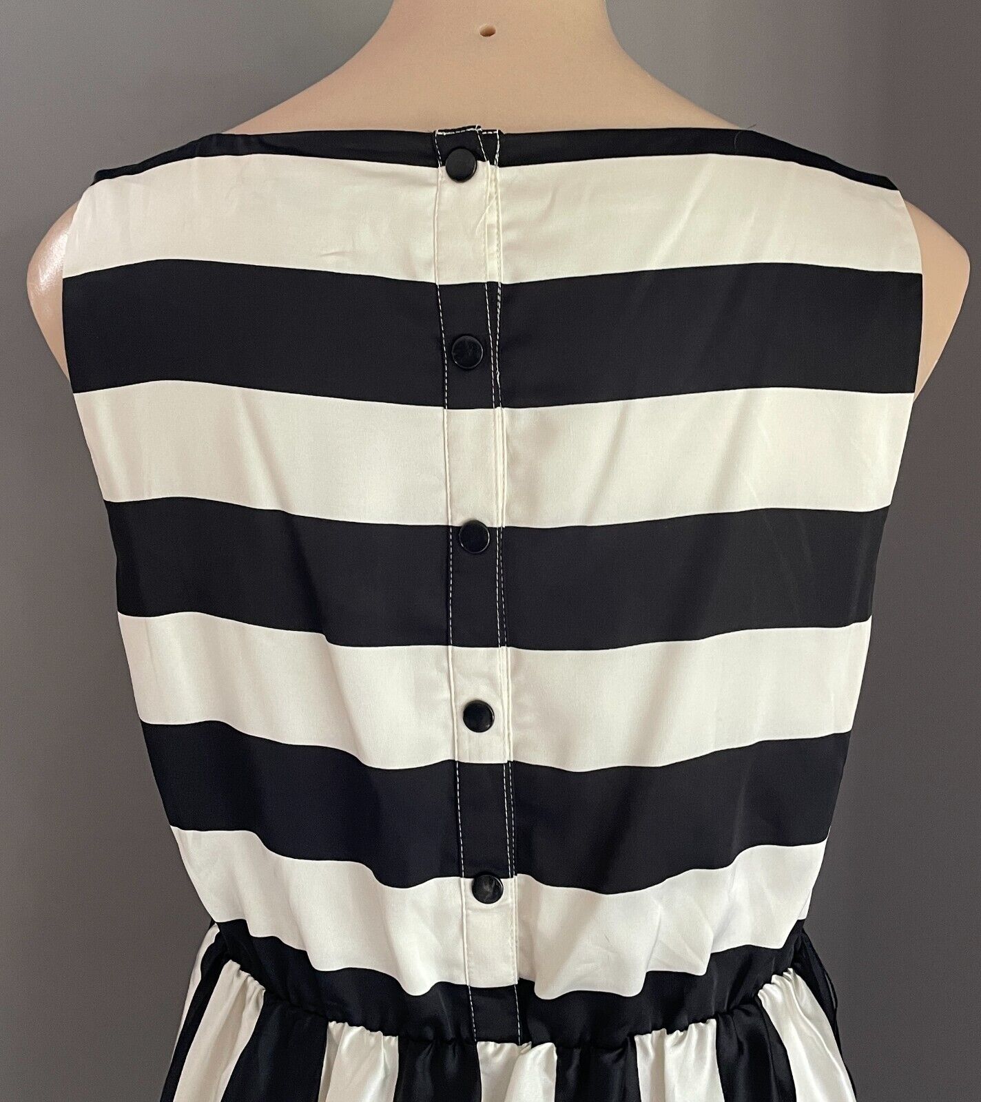 PORTMANS Dress Black & Cream Stripe Sleeveless Elastic Waist Sheath Size 12