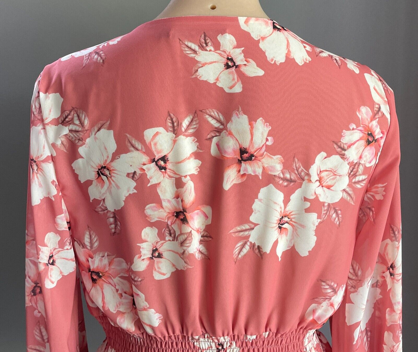 PORTMANS Top Salmon Floral Blouse Shirred Elastic Waist Long Sleeve Size 12 NEW