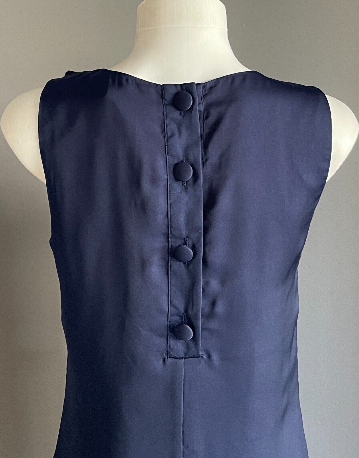 PORTMANS Dress Silky Sleeveless Ink Blue Ruffle Black Lace Collar Size 8 NWT