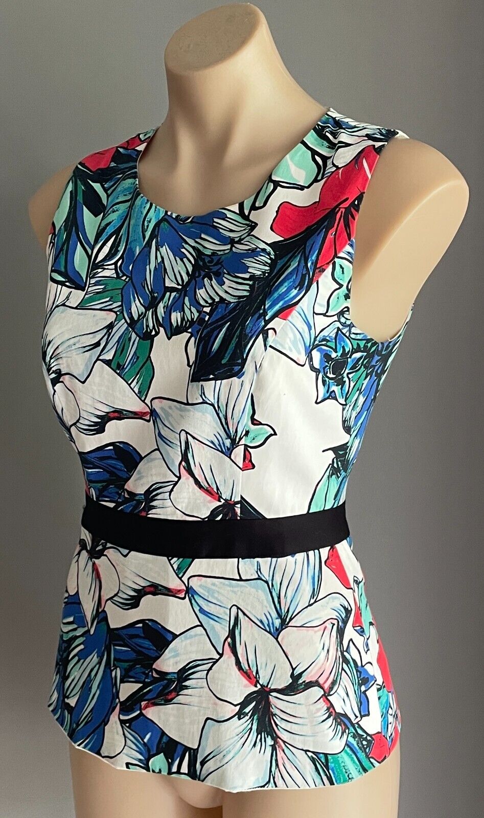 PORTMANS Top Multicoloured Floral Sleeveless Blouse Peplum Waist Lined Sz 8 10