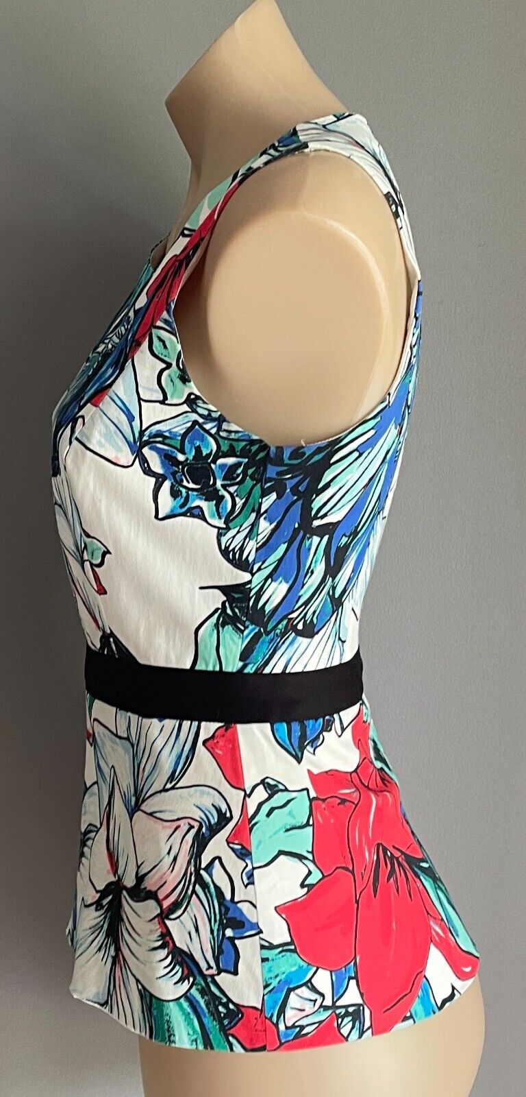 PORTMANS Top Multicoloured Floral Sleeveless Blouse Peplum Waist Lined Sz 8 10
