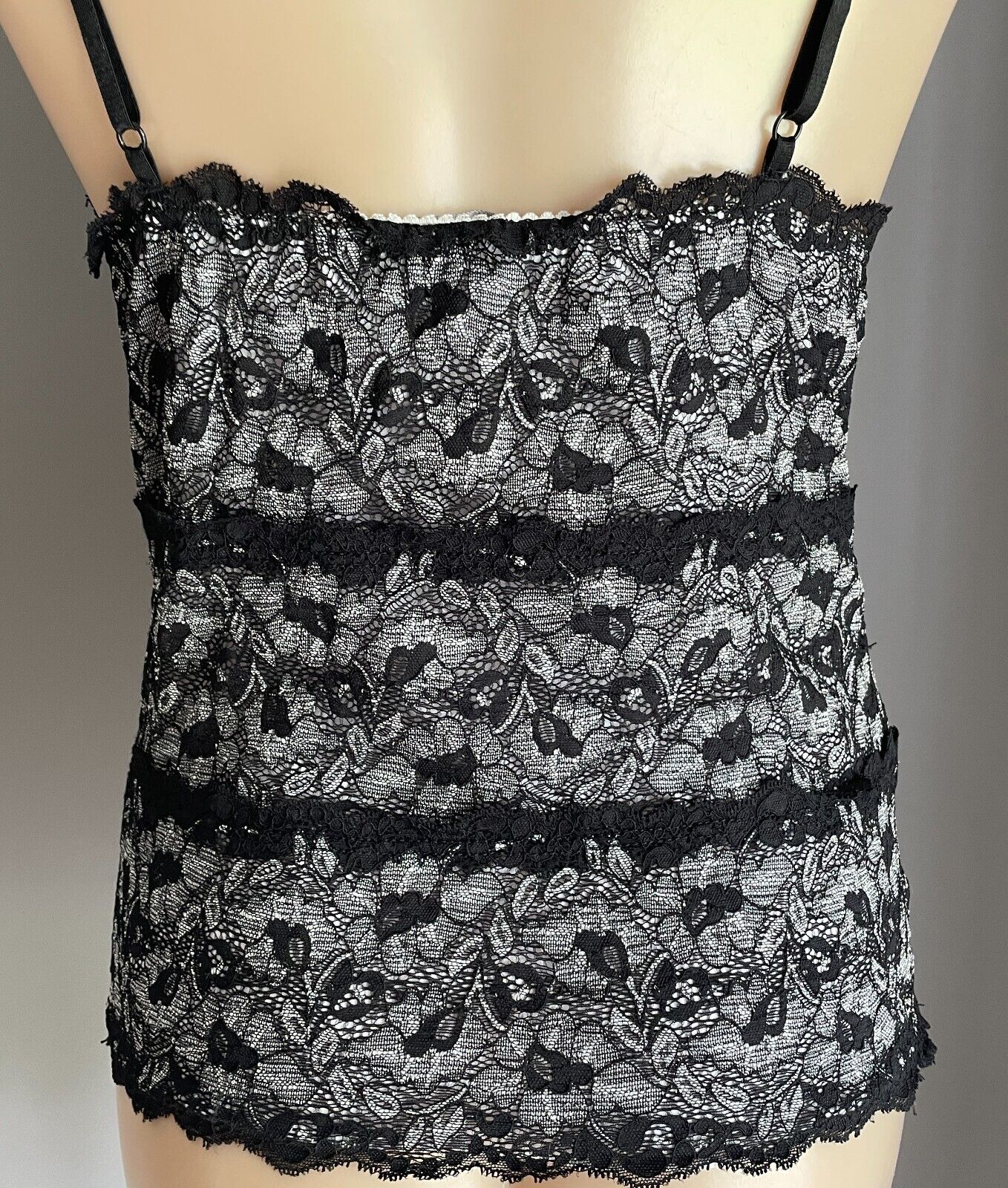 PORTMANS Top Black Floral Lace & White Lining Cami Adjustable Straps Size S 2004