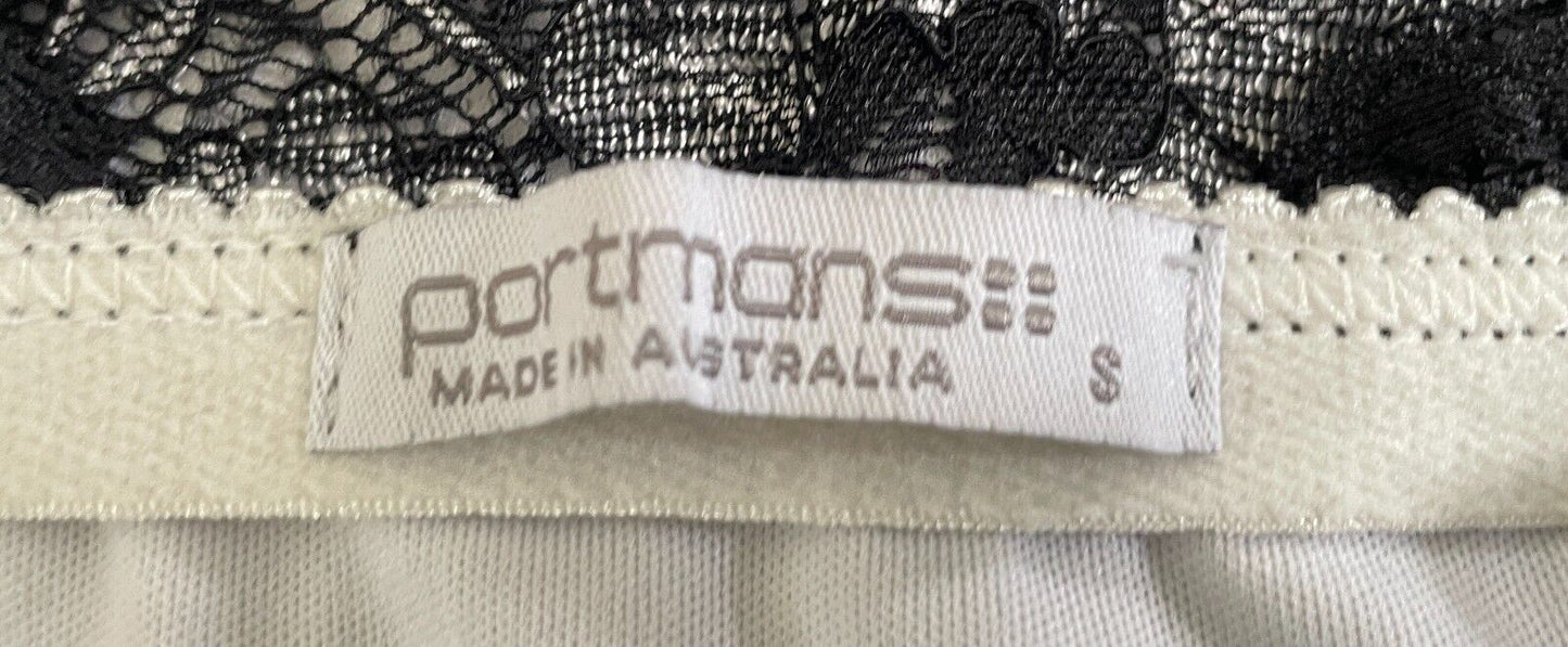 PORTMANS Top Black Floral Lace & White Lining Cami Adjustable Straps Size S 2004