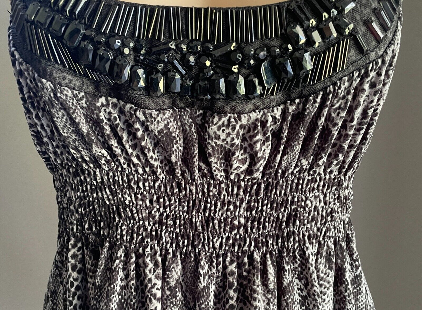 PORTMANS Top Grey Black Python Print Sleeveless Tie Back Beaded Trim Size S 10