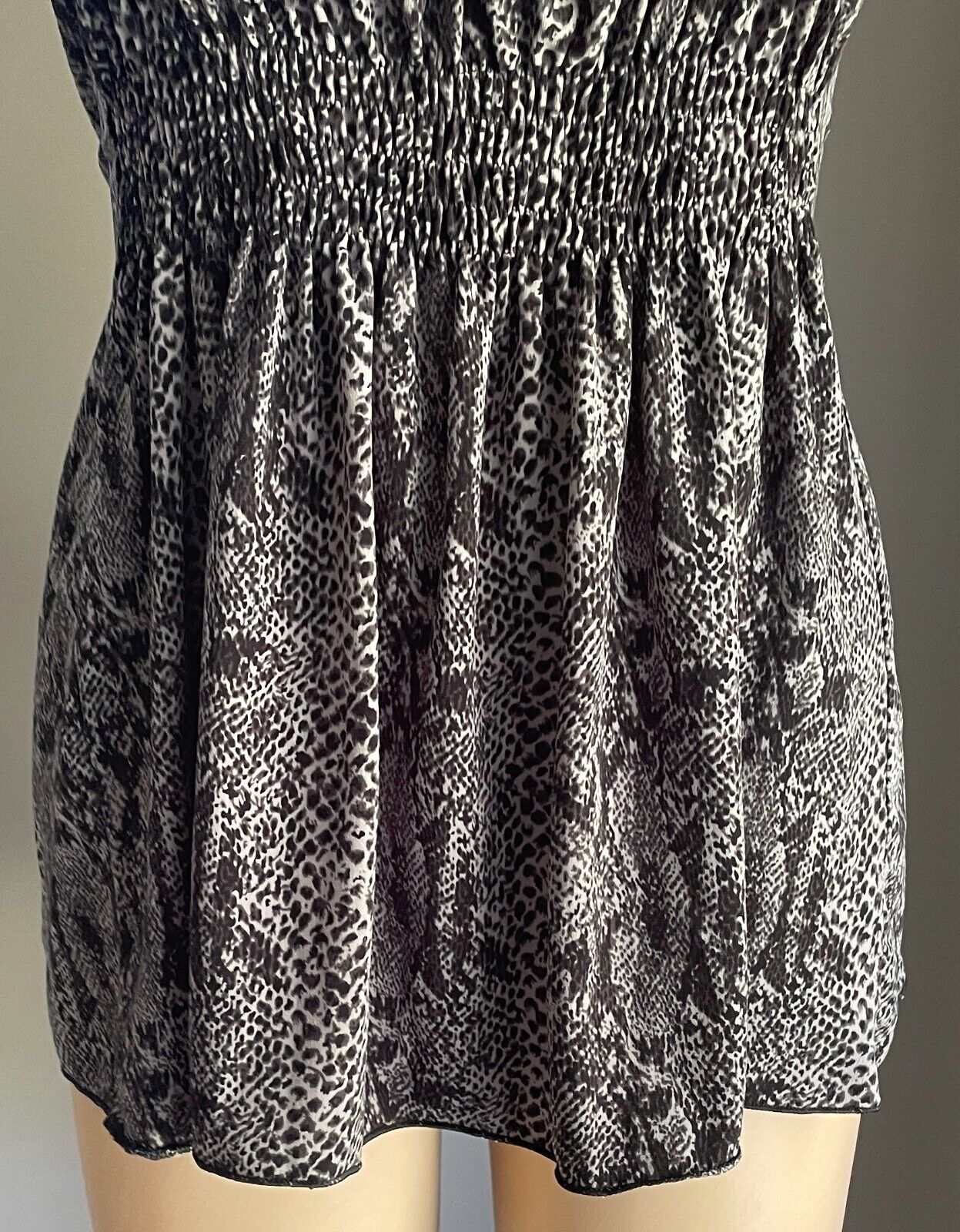 PORTMANS Top Grey Black Python Print Sleeveless Tie Back Beaded Trim Size S 10